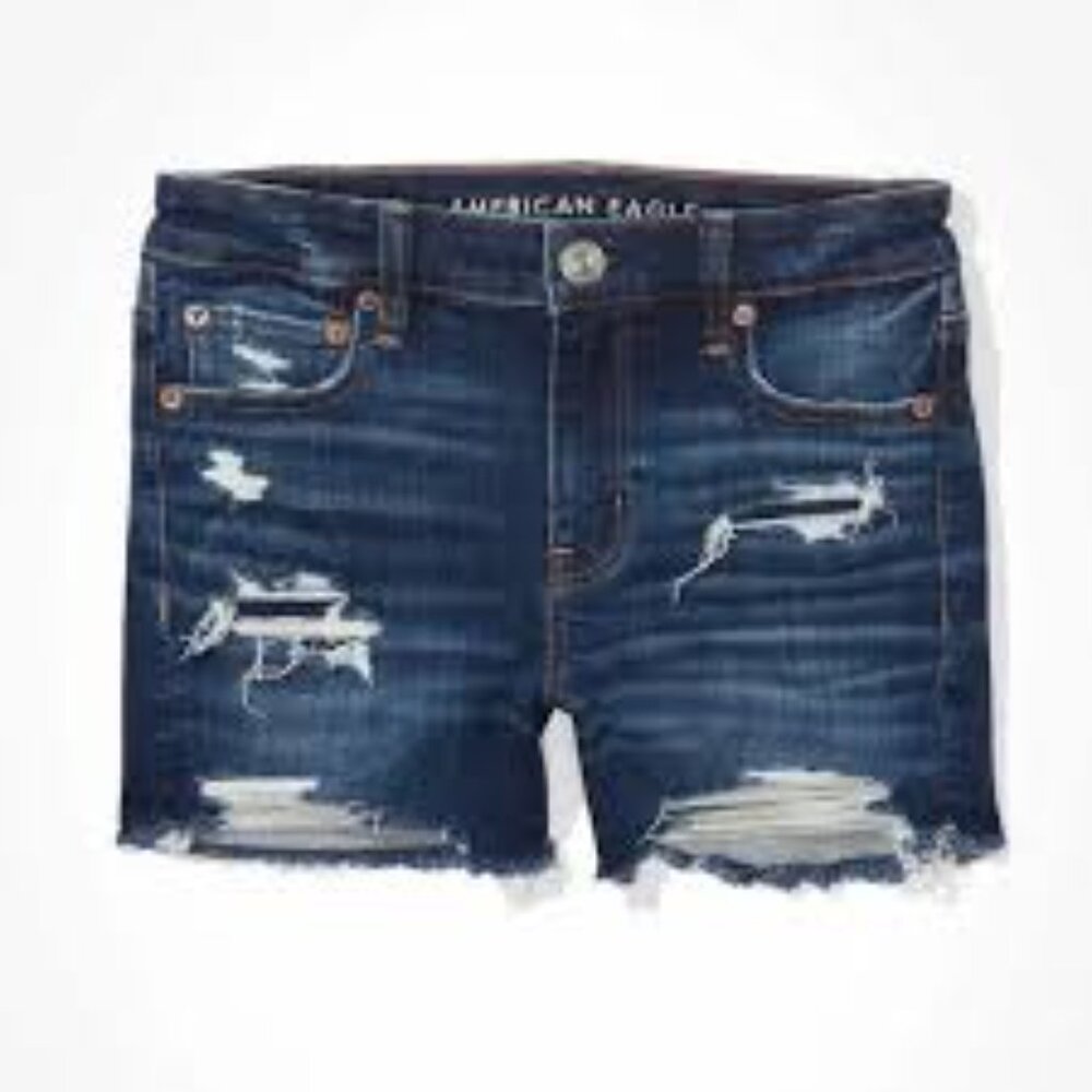 American Eagle Outfitters Dark Blue Distressed Denim Cutoff Shorts